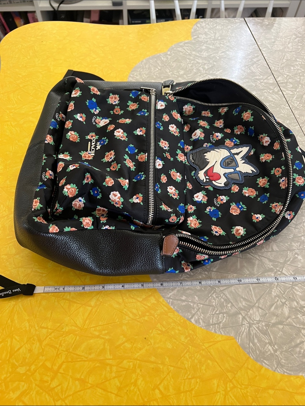 Coach Black Floral Backpack with Fox Patch and Blue Sunglasses - Picture 10 of 16